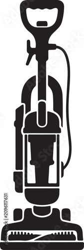 Upright Vacuum Cleaner Black Silhouette Isolated on White Background