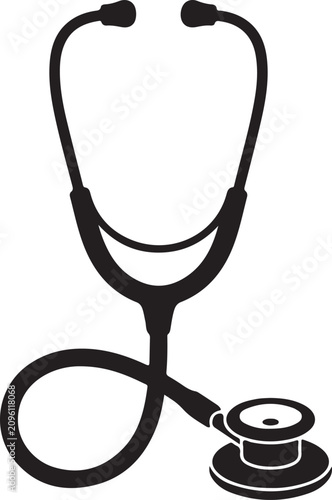 Medical Stethoscope Black Silhouette Isolated on White Background