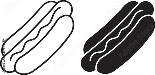Hot dog icon black and white Vector, illustration
