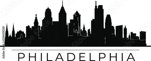 Philadelphia Skyline Silhouette Against White Background cityscape