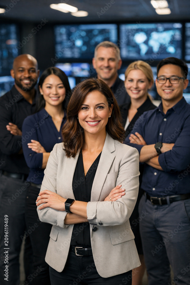 Fototapeta premium Cybersecurity team portrait in security operations center