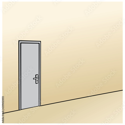 Vector illustration of a gray door with copy space on a cream-colored wall.