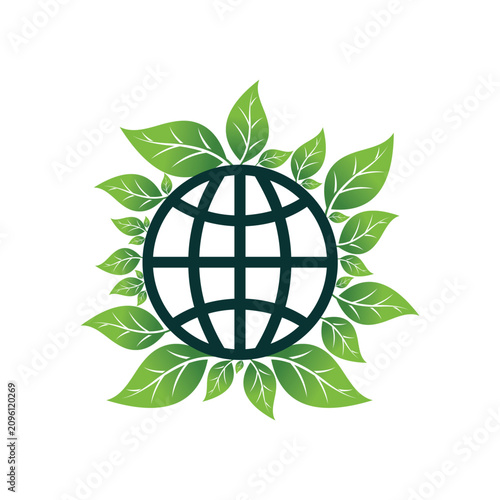 eco earth logo featuring a globe surrounded by vibrant green leaves
