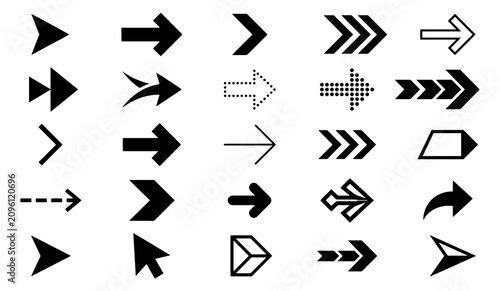 Photos Collection of assorted black arrow symbols for directional signage with directio