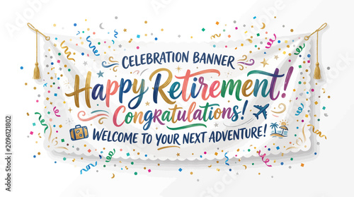 Slika na platnu Retirement celebration banner with colorful confetti.