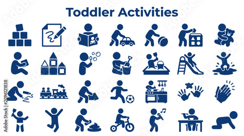 фотографія Collection of toddler activities icons showing playtime learning and development