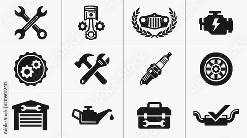 Bild auf Leinwand Iconic Mechanical Tools and Automotive Symbols.