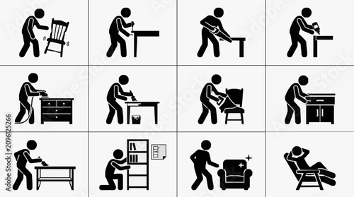 Fotografie Illustrated Home Furniture Assembly Steps.