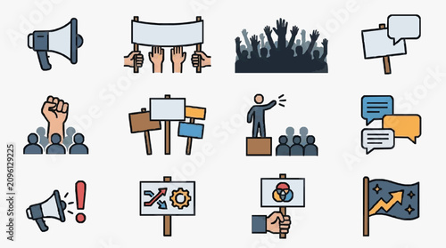 Bild auf Leinwand Illustrated Protest and Activism Icons.