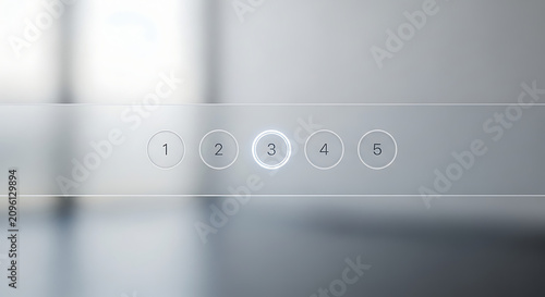 Numbered circular buttons with white fill on a blurred gray gradient background circles sequence