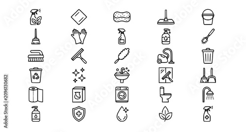 Modern Cleaning Hygiene Outline Icon Pack Editable Stroke Vector Illustration