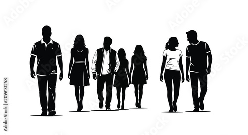 Foto Group of Diverse Young Adults Walking Together in Silhouette Style