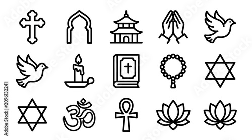 Photography Diverse Religious Symbols Collection: Christianity, Islam, Buddhism, Prayer, Pea