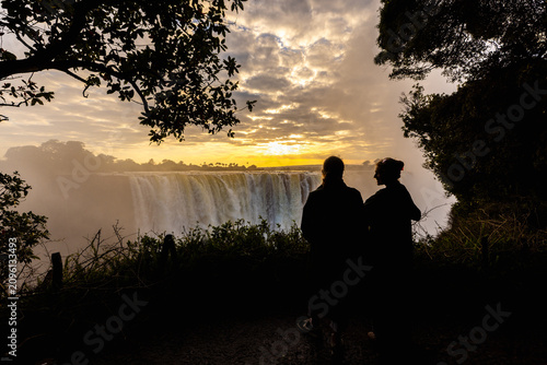 sunrise over Victoria Falls from the Zimbabwe side, Zimbabwe, Africa