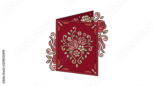 Bild auf Leinwand Red decorative card with floral design.