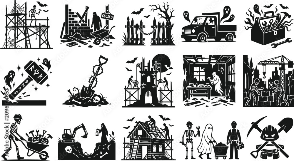 Obraz premium Spooky halloween vector bundle 15 black ghost silhouettes for festive designs halloween decorations