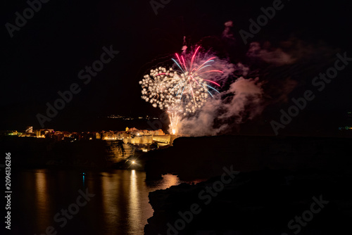Fireworks exploding over Bonifacio, Corse, France