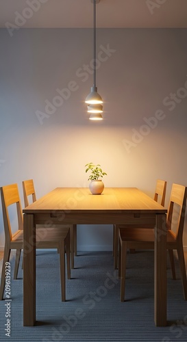 Modern kitchen island with pendant lighting and plants.
