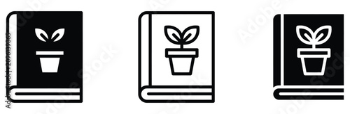 Foto Botany book vector icon set, plant encyclopedia and gardening guide textbook sym