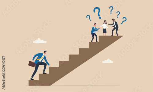 Business businessman hard with full effort climb up big step ladder or stairway