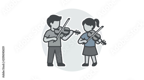Quadro su tela Man and woman playing violins together.
