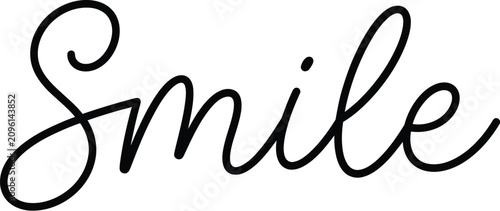 Photography Cursive handwritten smile text in black ink