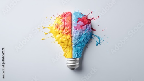 Lightbulb splattered with vibrant paints, symbolizing creative ideas