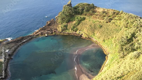 Ilhéu de Vila Franca do Campo Magical island with circular lagoon on the Azores islands in Portugal view from above