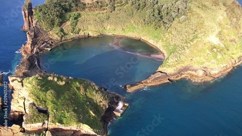 Ilhéu de Vila Franca do Campo Magical island with circular lagoon on the Azores islands in Portugal view from above