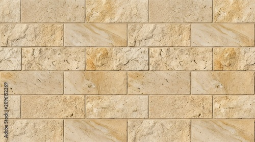 Beige Sandstone Brick Wall Texture Pattern Background.
