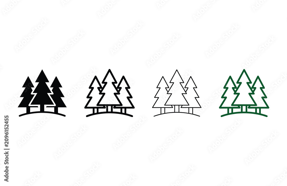 Fototapeta premium Four stylized tree icons with transparent background for various design uses