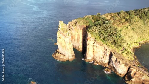 Magical island with circular lagoon on Azores islands in Portugal view from above