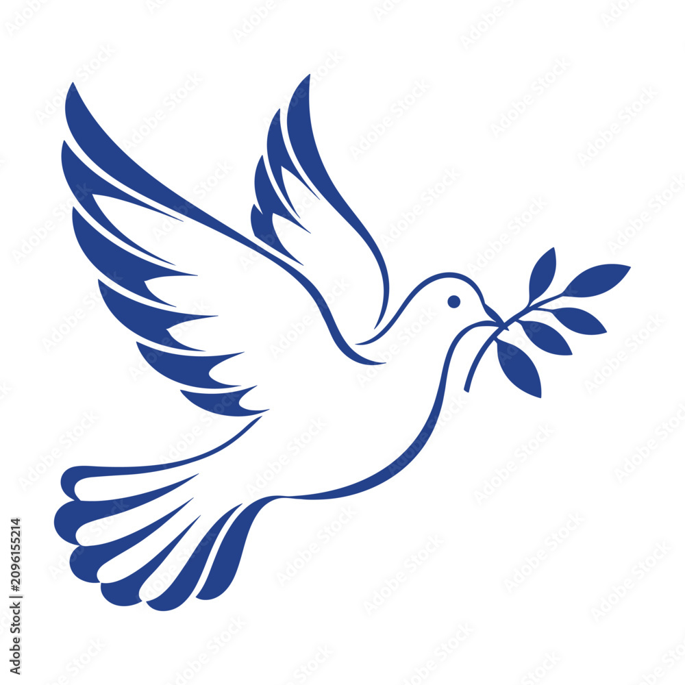 Obraz premium Flying dove with olive branch in its beak vector illustration.