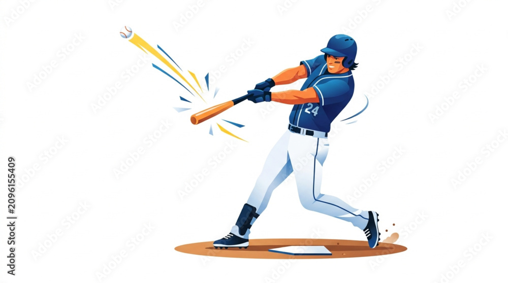 Fototapeta premium Dynamic Baseball Batter Hitting Ball Vector Illustration