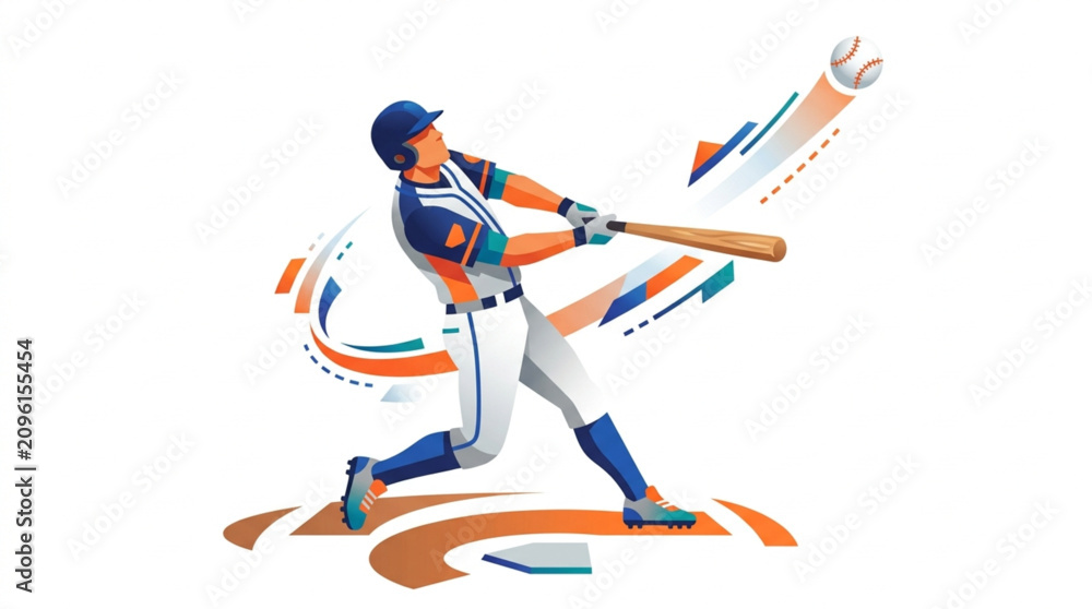 Fototapeta premium Dynamic Vector Illustration of a Baseball Batter Hitting a Ball