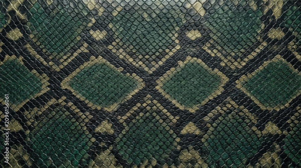 Fototapeta premium Green reptile snake skin texture seamless luxury animal pattern background realistic leather surface