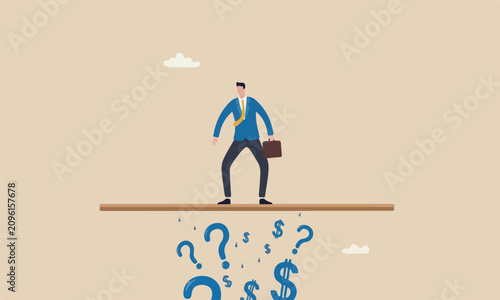 Slika na platnu Investment economic or debt payback concept, businessman standing on high jumpin