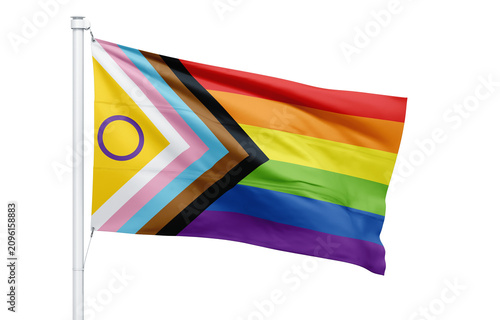 Quadro su tela A progress pride flag with intersex inclusion on a white flagpole against a blac