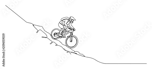 cyclist riding downhill on rocky trail