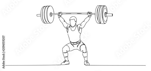 Fotografía weightlifter raising barbell overhead in snatch pose