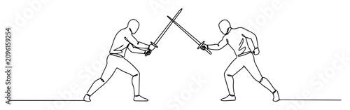 Bild auf Leinwand sword duel between two fighters line illustration