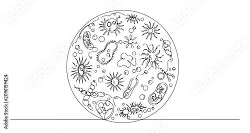 microscope view of diverse bacteria in petri dish