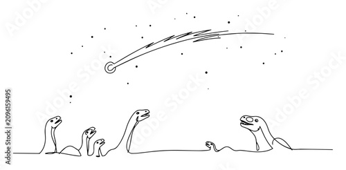 Obraz na płótnie asteroid approaching earth with dinosaurs watching