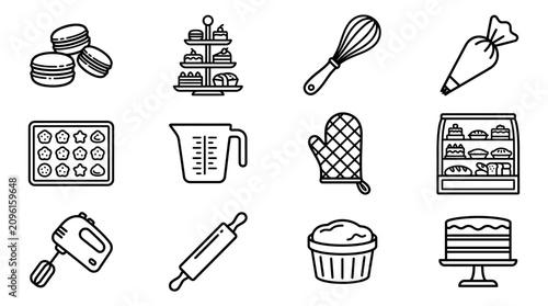 Photos Baking Icons Set: Pastries, Utensils, and Equipment for Desserts
