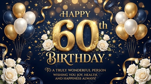 Elegant 60th Birthday Celebration Card with Gold and White Balloons