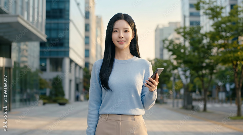 Fototapeta premium 도시 거리에서 인사하는 여성 / Woman Greeting on a City Street