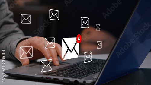 Digital email notification service concept. Email and notification icons
