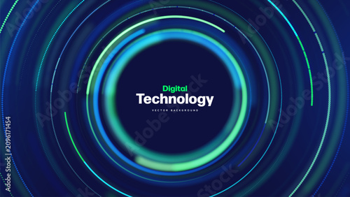Canvas-taulu Technology Digital Abstract Background Circle Light With Glowing Neon Rings Creating A Modern Futuristic Interface For Innovation, Communication, Presentation, Branding, And Corporate Design