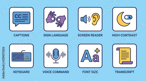 accessibility features icons set for website or app design