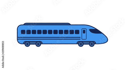 Modern Blue High Speed Train Side View Icon Flat Vector Illustration Isolated on Transparent Background